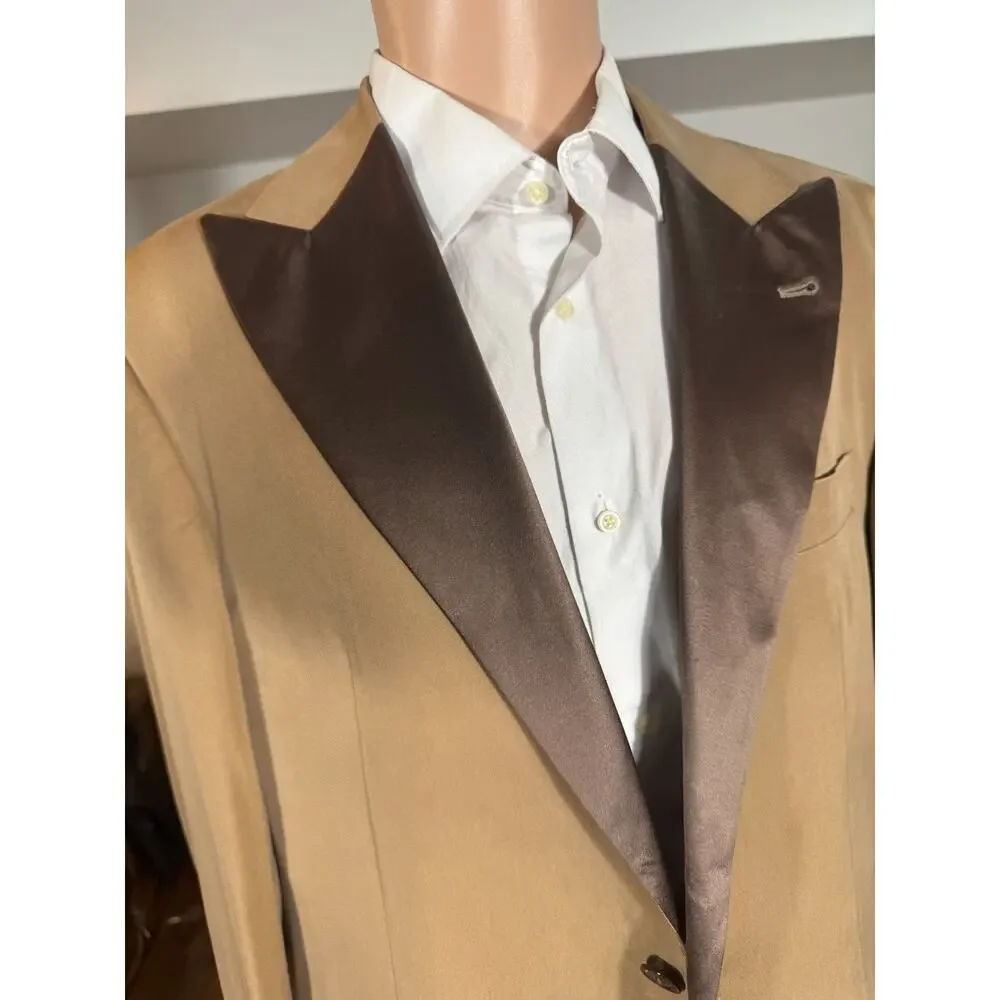 New Brunello Cucinelli Silk Tuxedo 2pc Peak Lapels Caramel Brown 50R 40 36x29